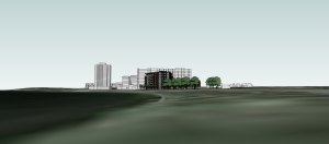 The Greystar proposed apartment project looking west from the northeast side of Lake Calhoun with the CBC Apartments behind and the Lake Point tower to the left.